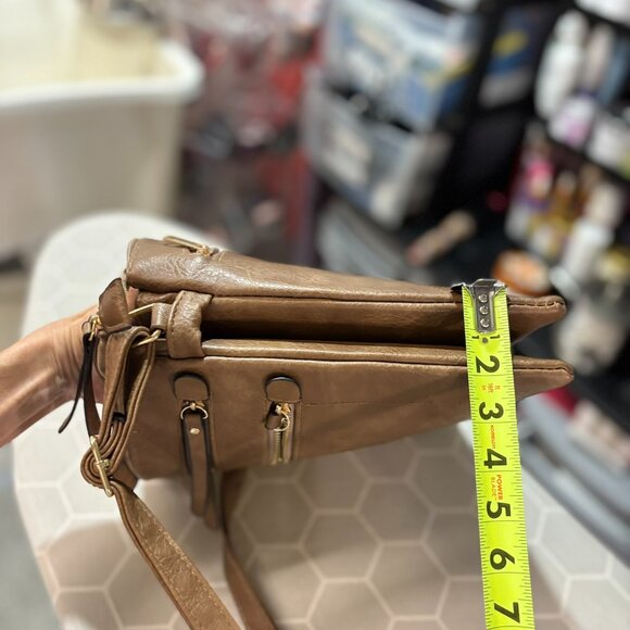 Crossbody Purse Shoulder Bag, Slouchy. Zippered, pockets, dark camel color - Picture 11 of 15